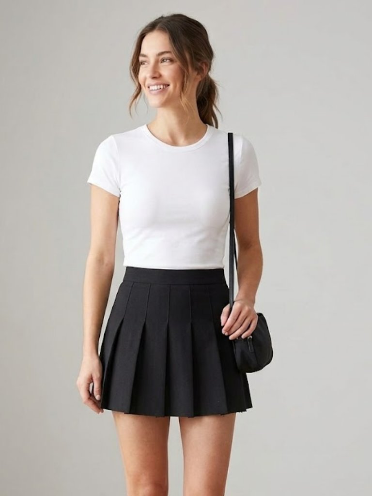 *3 For $9* Pleated School Girl Short Mini Solid Side Zip Skort Skirt Shorts